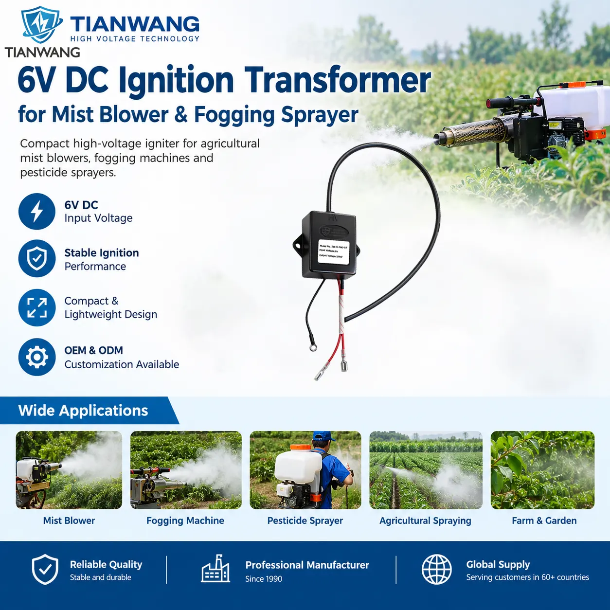 6V DC Ignition Transformer for Mist Blower and Fogging Sprayer